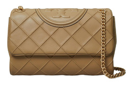 Кроссбод-сумка через плечо Fleming Nappa из кожи с отделкой из замши Tory Burch, цвет гравийно-коричневый 137301-200