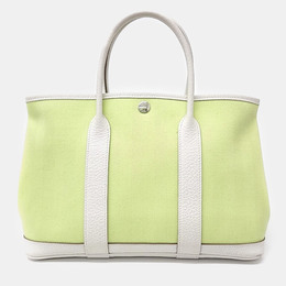 Hermes White Yellow Canvas And Leather Garden Party 30 Bag 1111930