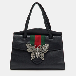 Gucci Black Leather Medium Web Butterfly Embellished Medium Linea Totem Tote 1150822