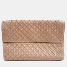Bottega Veneta Brown Leather Mesh Flap Clutch 1162485