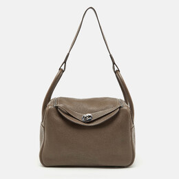 Hermes Etoupe Grey Taurillon Clemence Leather Lindy 30 Bag 1182614