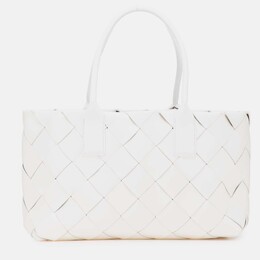 Bottega Veneta White Small Lambskin Intrecciato Cabat Tote 1189225