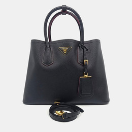 Prada Black Leather Saffiano Double Tote and Shoulder Bag 1216262