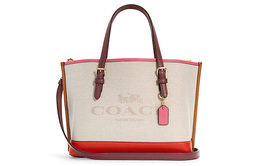 Сумка-шоппер Mollie Canvas With Leather от Coach, цвета экрю и красного c4085-imsq6
