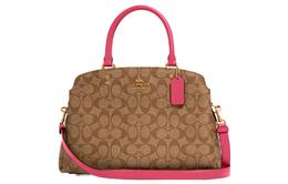 Сумка через плечо Lillie Canvas With Leather на одно плечо, большая, женская, цвета хаки и розово-красная Coach 91495-imtvy
