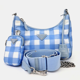 Prada Blue Leather Re-Nylon Tessuto Chain Strap Hobo Bag 1223796