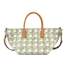 Сумка-шоппер из холста с кожаной отделкой, через плечо, портативная малого размера, женская, цвет слоновая кость Tory Burch 139025-100