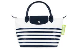 Сумка-пельмень Le Pliage Canvas с кожаными вставками маленькая женская морской синий и белый Longchamp 1621hdf165