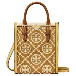 Сумка-шоппер из рафии с кожаной отделкой Мини женская коричневая Tory Burch 145512-268