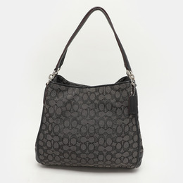 Coach Dark Grey/Black Signature Canvas and Leather Edie Hobo 1135429