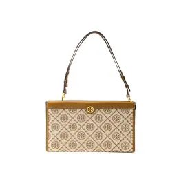 T Monogram Woven Jacquard с кожаной сумкой для хранения Плечевая сумка Миниатюрная женская коричневая Tory Burch 82933-371