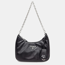 Prada Black Leather Tessuto Padded Hobo Bag 973540