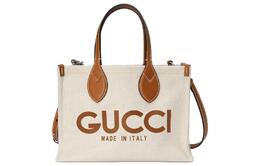 Хлопковая льняная мини-сумка-шоппер через плечо бежевая Gucci 772144-facul-8451
