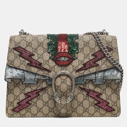 Gucci Beige GG Supreme Canvas and Suede Medium Embellished Dionysus Shoulder Bag 1108527