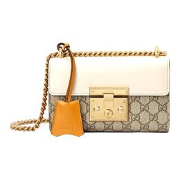 Сумка-шоппер Gucci из холста с кожаной отделкой, через плечо, кроссбоди, женская, цвет эбонитовый и белый 409487-klqjg-9763