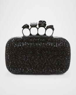 Клатч с четырьмя кольцами и кристаллами черепа Alexander McQueen, черный prod276240078 | black