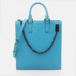 Louis Vuitton Sac Plat Blue Taurillon Leather Messenger Tote Bag 1185537