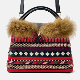 Louis Vuitton Capucines Multicolor Noir Red Leather Fur Top Handle Bag 1190237