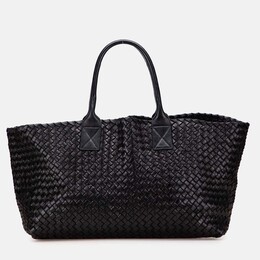 Bottega Veneta Black Medium Lambskin Intreccio Cabat Tote 1202285