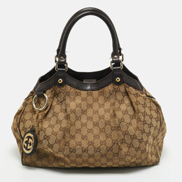 Gucci Brown/Beige GG Canvas and Leather Medium Sukey Tote 1208737