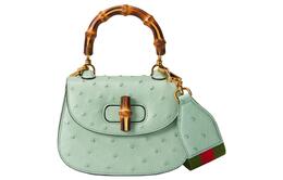 Gucci Бамбуковая сумка 1947 из страусиной кожи миниатюрная женская светло-зеленая 686864-ey0dt-3672