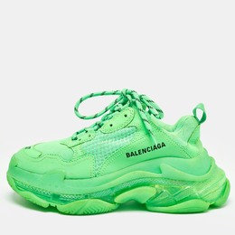 Balenciaga Green Mesh and Faux Leather Triple S Sneakers Size 37 1003648