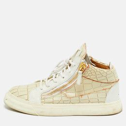 Giuseppe Zanotti Beige/White Croc Embossed and Leather Kriss High Top Sneakers Size 37 1229048