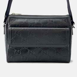 Gucci GG-Embossed Messenger Bag Black Leather 1228498