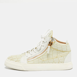 Giuseppe Zanotti Cream/White Croc Embossed and Leather High Top Sneakers Size 38 1224744