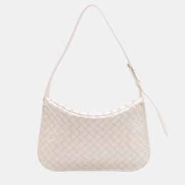 Bottega Veneta White Brushed Calfskin Intrecciato Cradle Fold Over Shoulder Bag 1211800