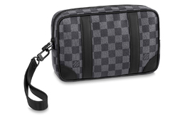 Louis Vuitton Графитовый холщовый клатч с кожаной отделкой мужской черно-серый n60501