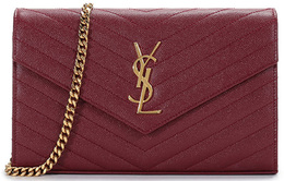 Saint Laurent Кожаная женская сумка через плечо темно-красная 377828-bow01-6008