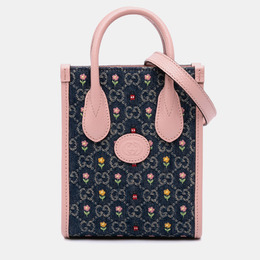 Gucci Blue/Pink Mini GG Denim Interlocking G Flowers Tote 1193021