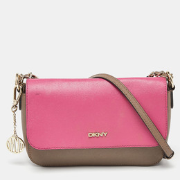 DKNY Beige/Pink Leather Bryant Park Flap Crossbody Bag 900944