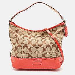 Coach Orange/Beige Signature Canvas and Patent Leather Hobo 1099506