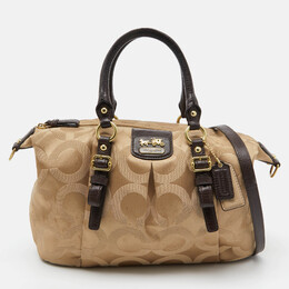 Coach Beige/Brown Signature Canvas and Lizard Embossed Leather Madison Juliette Satchel 1093863