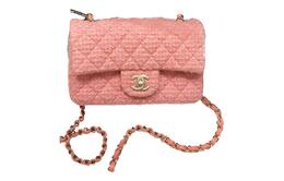 Chanel Классический клатч из хлопкового твила с мягкой шерстяной откидной крышкой Миниатюрный женский розовый наплечная сумка через плечо a69900-b08822-nj578