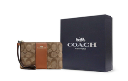 Coach Угловая молния с покрытием из переработанной кожи клатч мини женский хаки и седло коричневый cs602-ime74