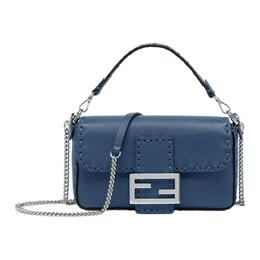 Fendi Миниатюрная женская сумка-кроссбод через плечо из зернистой телячьей кожи сумка-багет синего цвета 8bs017-arbb-f0e2h
