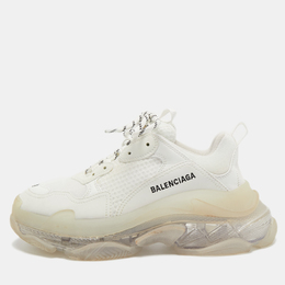Balenciaga White Faux Leather and Mesh Triple S Sneakers Size 39 744179