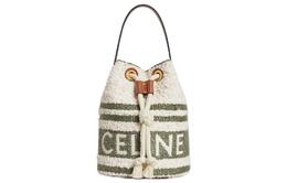 Celine Тканевая кожаная сумка ведро в стиле пэчворк малого размера для женщин цвет хаки зеленый и бежевый 196532ech-15kz