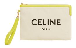Celine Женская кожаная с тканью портативная клатч малого размера бежево-желтая 10e632ecw-11an