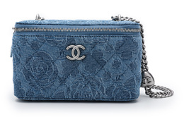 Chanel Кожаная джинсовая коробочная сумка косметичка через плечо кроссбоди для женщин в стиле трумпи вымытый синий ap3204-b10434-nm715