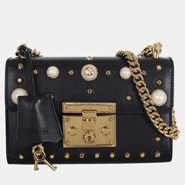 Gucci Black Calfskin Studded Small Padlock Shoulder Bag 1055061