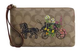 Coach Сумка на запястье малого размера с угловой молнией из фирменного лакированного холста и переработанной кожи в золотом и хаки мультиколоре cr399-ime7v