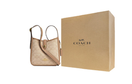 Coach Миниатюрная женская плечевая сумка из текстиля с кожаными деталями цвета хаки cam80-imlg6
