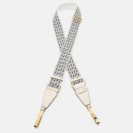 Fendi White/Black Zucchino Fabric and Leather Bag Shoulder Strap 1068437