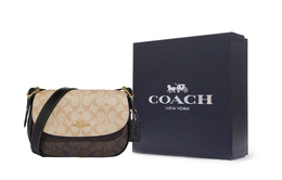 Coach Искусственная кожаная седельная сумка через плечо среднего размера женская светло-бежевая и коричневая cb898-imuoh