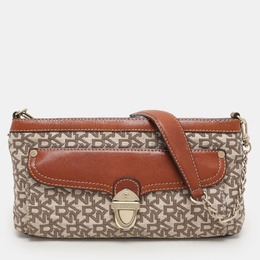DKNY Beige/Brown Signature Canvas and Leather Shoulder Bag 1156077