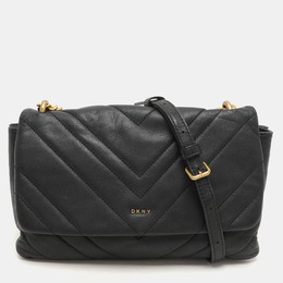 DKNY Black Quilted Leather Chain Flap Crossbody Bag 1157886